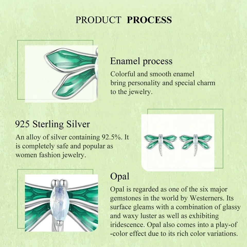 Bamoer, серьги-гвоздики из стерлингового серебра 925 пробы, зеленые стрекозы, серьги-гвоздики из белого золота, серьги с насекомыми для женщин, вечерние ювелирные изделия, подарок