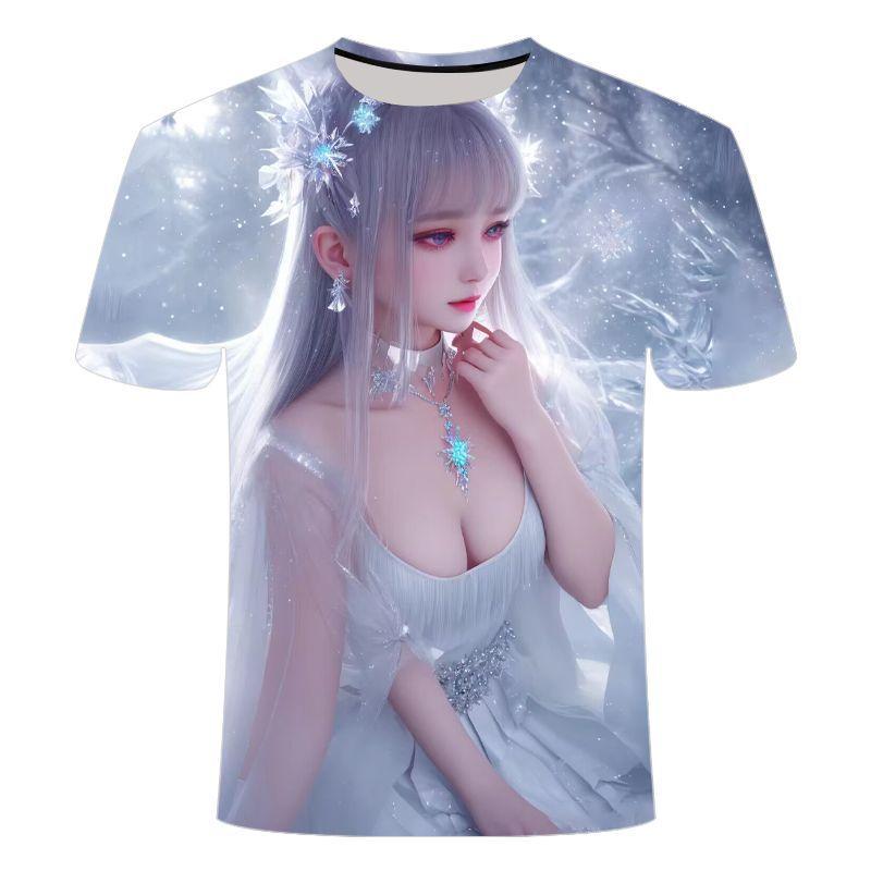 Лето 2024 года, новая 3D-печатная футболка с коротким рукавом, персонализированная аниме-креативная трендовая серия, мужская и женская модная футболка с круглым вырезом