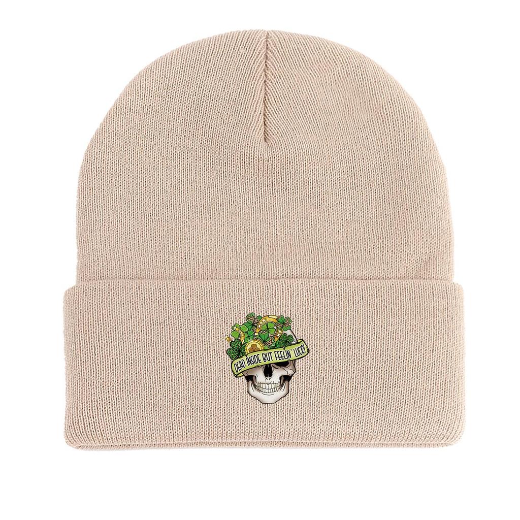 Вязаная шапка с принтом в виде четырехлистного клевера и черепа, "DEAD INSIDE" St. День святого Патрика Skullies Beanies Stretchy Slouchy Headwear Gorro Knitted Hat Beanie