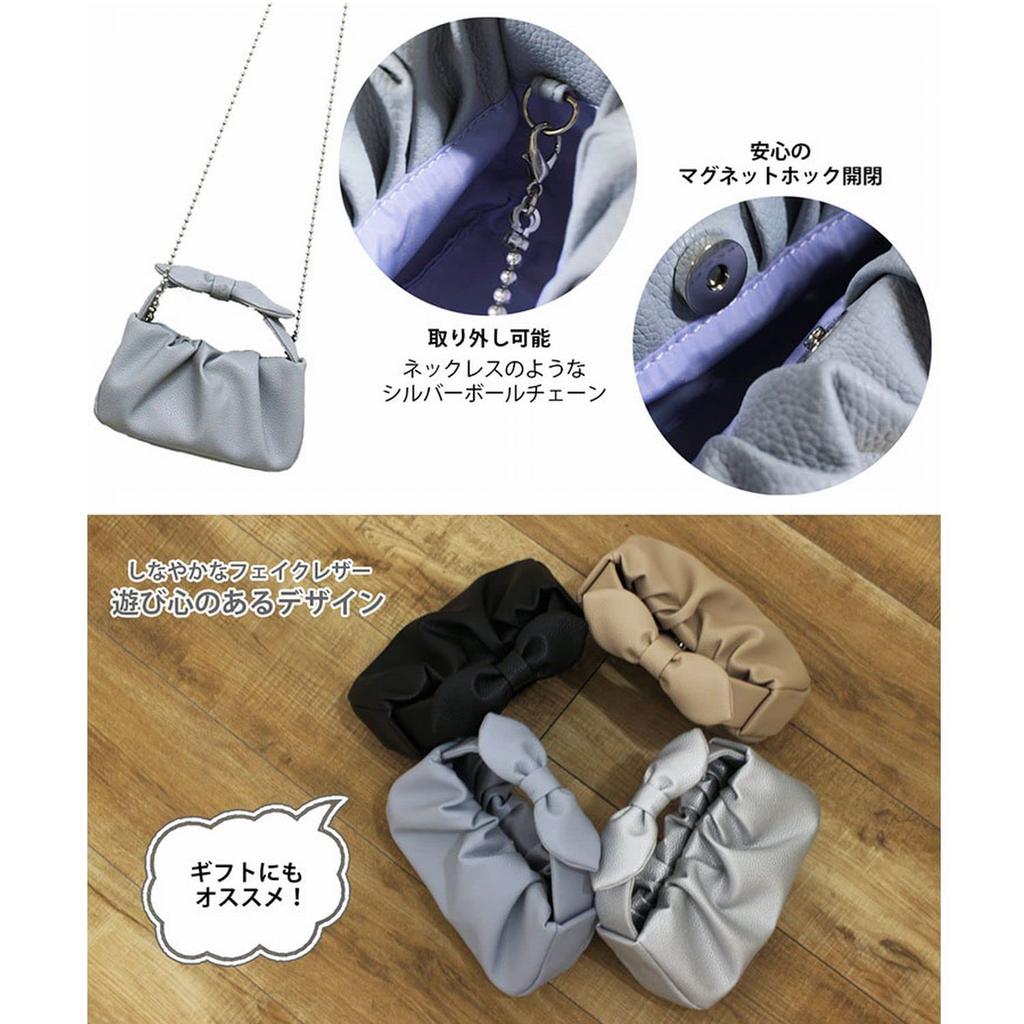 Synthetic Leather Horizontal Handle Ribbon Mini Tote Bag [Rootote] LT.Babyloo.ribbonknot (Blue)