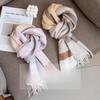 Pure Cashmere Scarf Plaid Women's Autumn and Winter Couple Style Warm Narrow Version Foreign Style Versatile Light Color Scarf