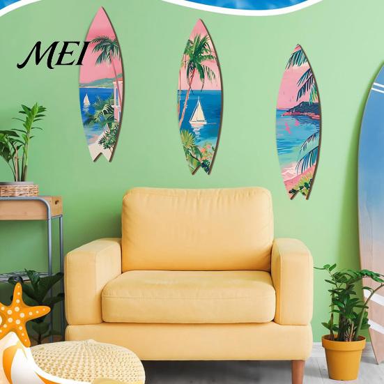 Tropical Beach Vibes Decor Hawaiian Surfboard Wall Art, Wooden Sign, Summer Aloha Theme Hanging Plaque for Living Room Kids Room, Coastal Ocean Themed