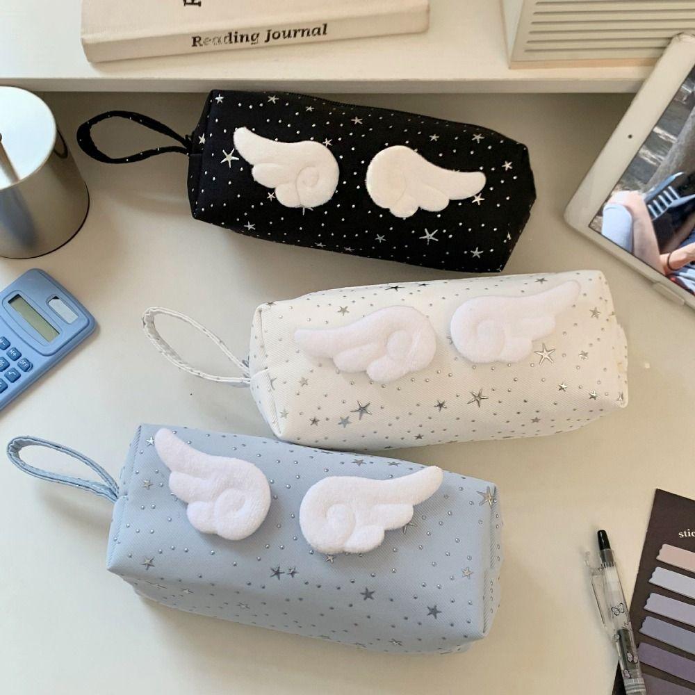 Y2k Wings Star Dots Pencil Case Desktop Storage Pencil Pouch Korean Style Pen Bag School