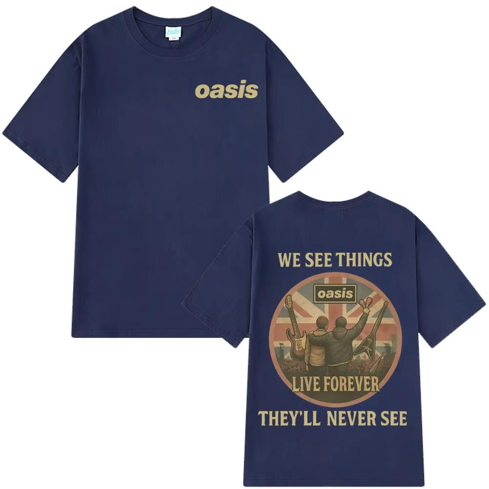 Oasis Live Forever Футболка с винтажным принтом на спине Мужская Женская Футболки в стиле поп-музыки и хип-хопа С коротким рукавом Повседневные Свободные футболки Инс Y2k