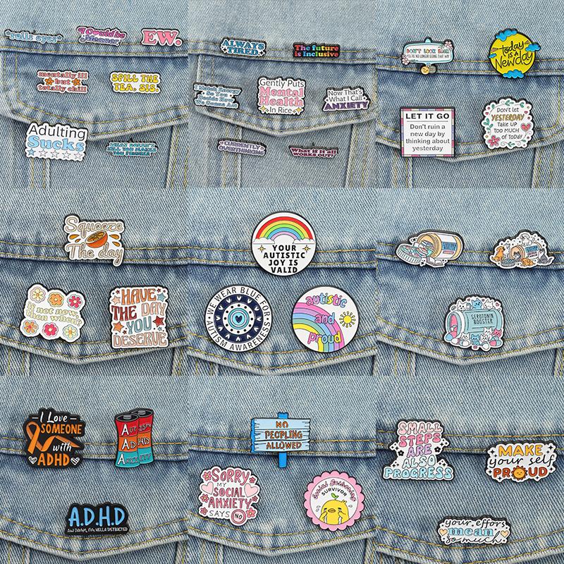 2-7pcs/set Encouraging Quotes Enamel Pins Jesus Motivational Brooch Anxiety Self-healing Badges Fun Antidepressant ADHD Jewelry