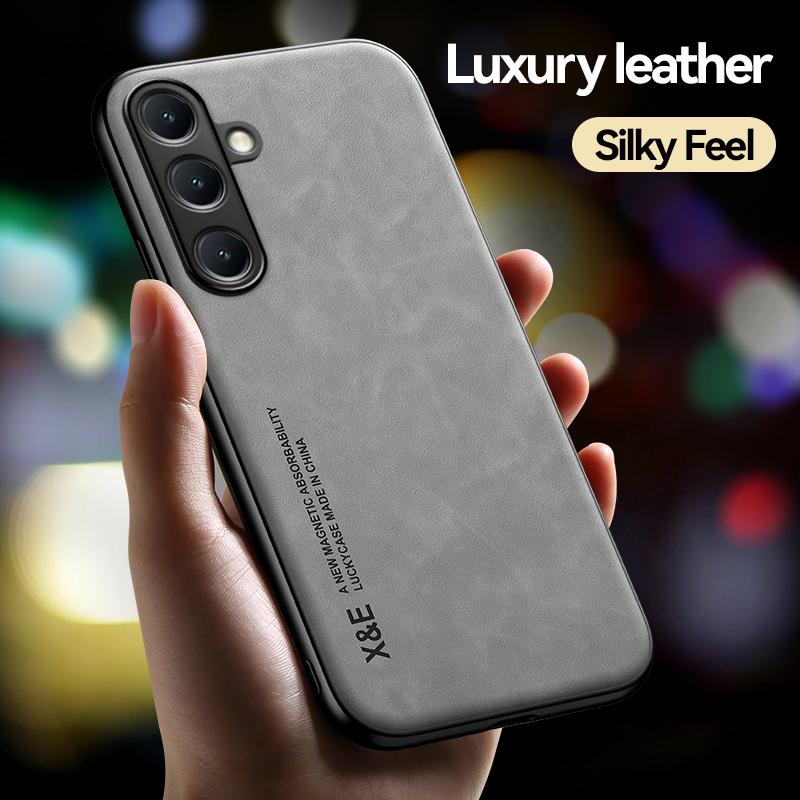 Solid Color Lambskin Leather Slim Case For Samsung S25 Ultra S24 FE S23 A56 A36 A55 A16 A54 A35 A15 Soft Shockproof for MagSafe Magnetic Phone Cover