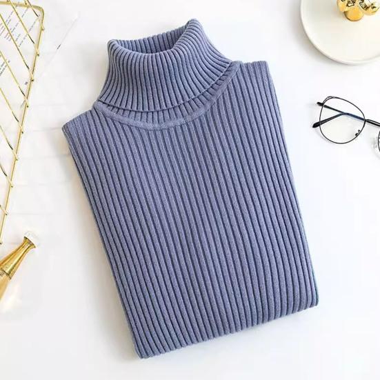 Women Bottom Sweater Turtleneck Long Sleeve Slim Fit Knitting Tops Solid Color Ribbed Tops Daily Wear