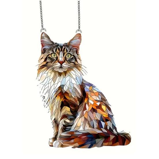 Cat Stained Art Ornament Acrylic Window Hanging Sun Catcher Colorful Cat Panel Wall Hanging Art Decor for Cat Lovers