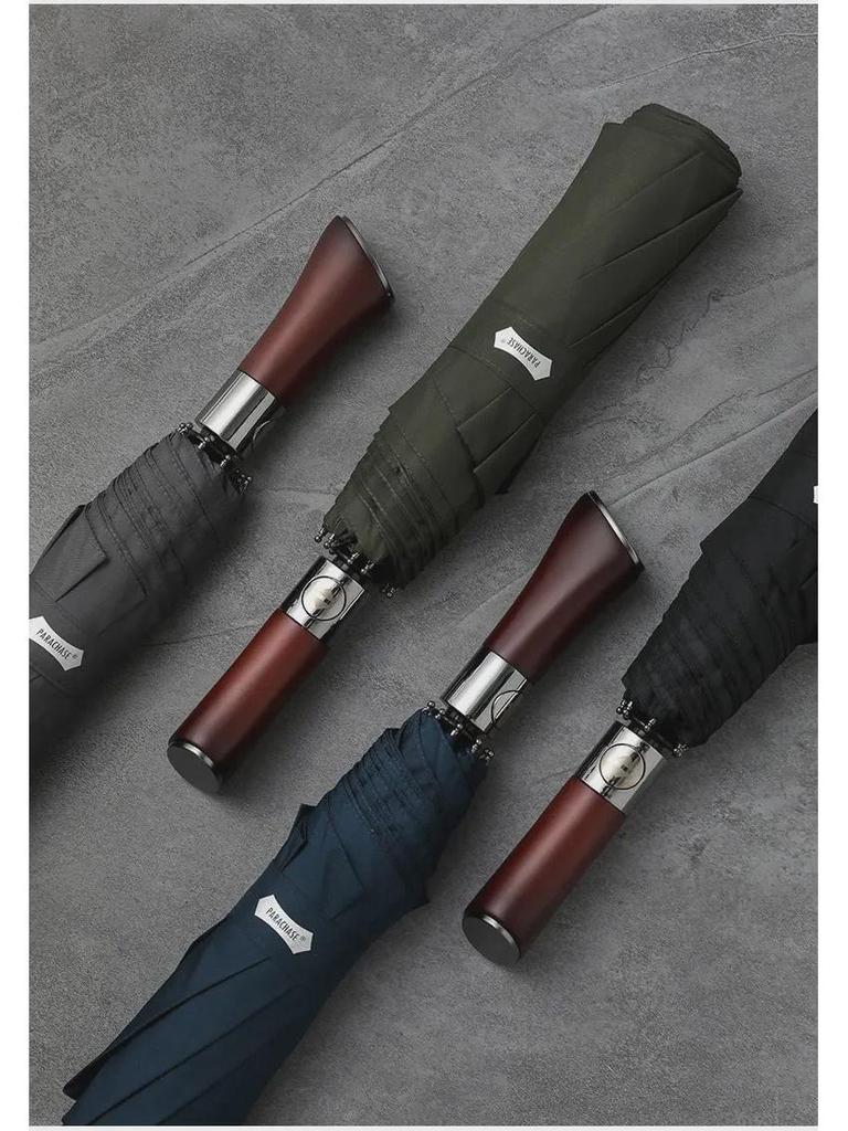 PARACHASE 1.2m Fully Automatic Folding Umbrella with Knife Handle - Korean Forest Design, Business Style.
