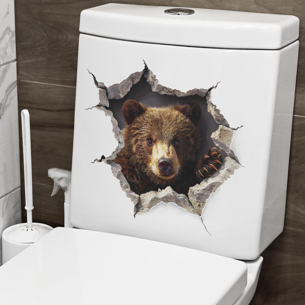 Fun-m226 Мультфильм Дыра Бурый Медведь Ванная Комната Туалет Туалет с Домашним Фоном Украшения Наклейки Самоклеящиеся