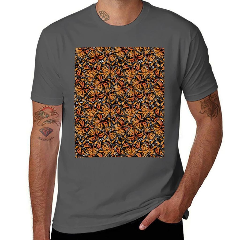 Monarch Butterfly Repeat Pattern Butterflies Insects Wings Nature Orange Black And White Tshirt Lightweight Hiking Tshirt