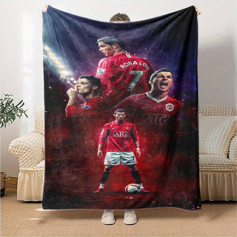 Ronaldo's Legacy Manchester United Blanket Durable Comfort Great for Office Chair Bedding Office Four Seasons Universal Playful Design