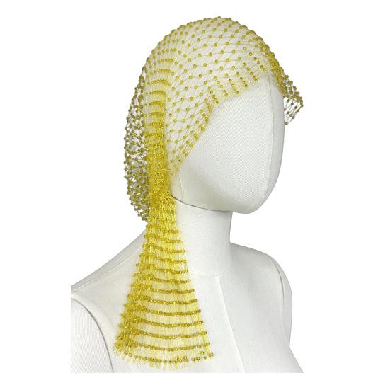 Fishnet Hat Sparkling Rhinestones Elastic Mesh Headband with Geometric Pattern Summer Beach Party Nightclub Rave Hair