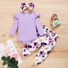 Комбинезон с оборками для маленьких девочек, боди + брюки с цветочным принтом, повязки на голову, наряды