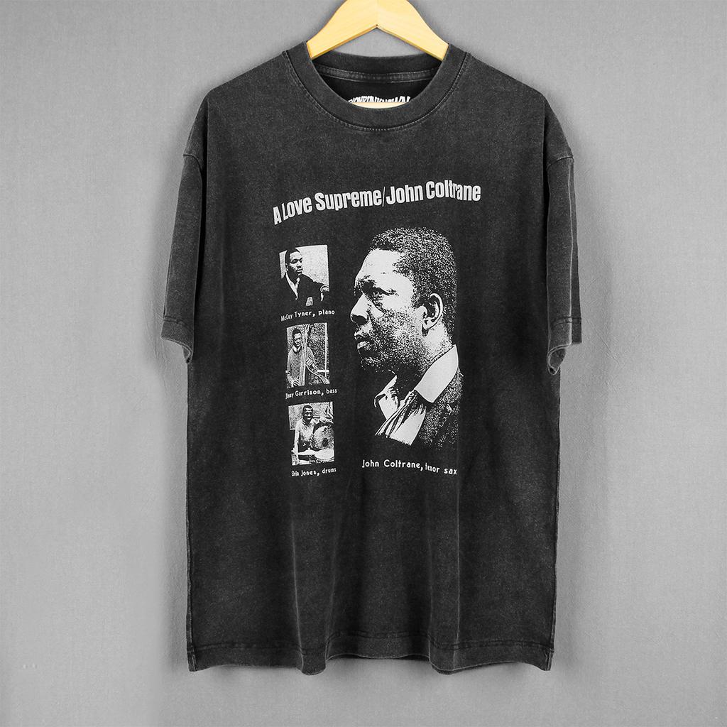 John Coltrane T Shirt Jazz Post Bop Music Saxophonist Miles Davis Herbie Hancock Washed Cotton Summer Mens Printed Short Sleeve