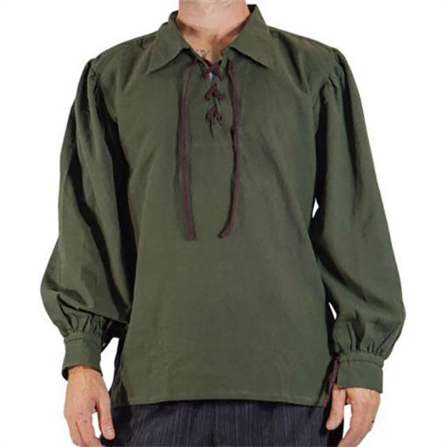 Винтажный Принц Вампиров Мужская Пиратская Рубашка Средневековый Костюм Ренессанса Негабаритных Бандажный Костюм с Пышными Рукавами Плюс Размер