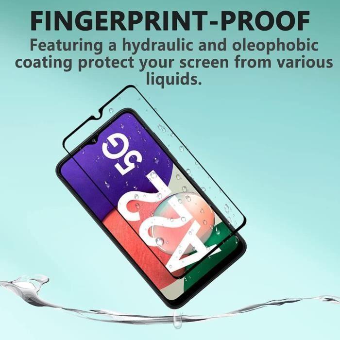 Полное закаленное стекло для Samsung A22 5G (6,6 дюйма) Набор из 4 Черных Защитных Пленок Высокой Прочности Анти-отпечатки