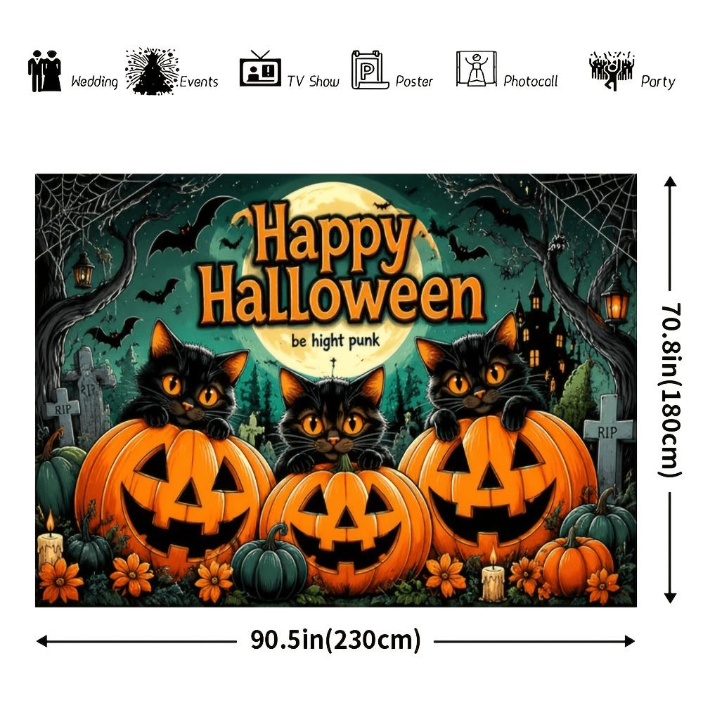 One 2D Halloween-themed banner background featuring a black cat and a pumpkin lantern.zyc