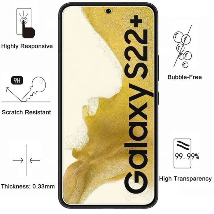 Закаленное стекло для Samsung S22 PLUS 5G [Упаковка 2 шт.] Защитная пленка для экрана Phonillico®