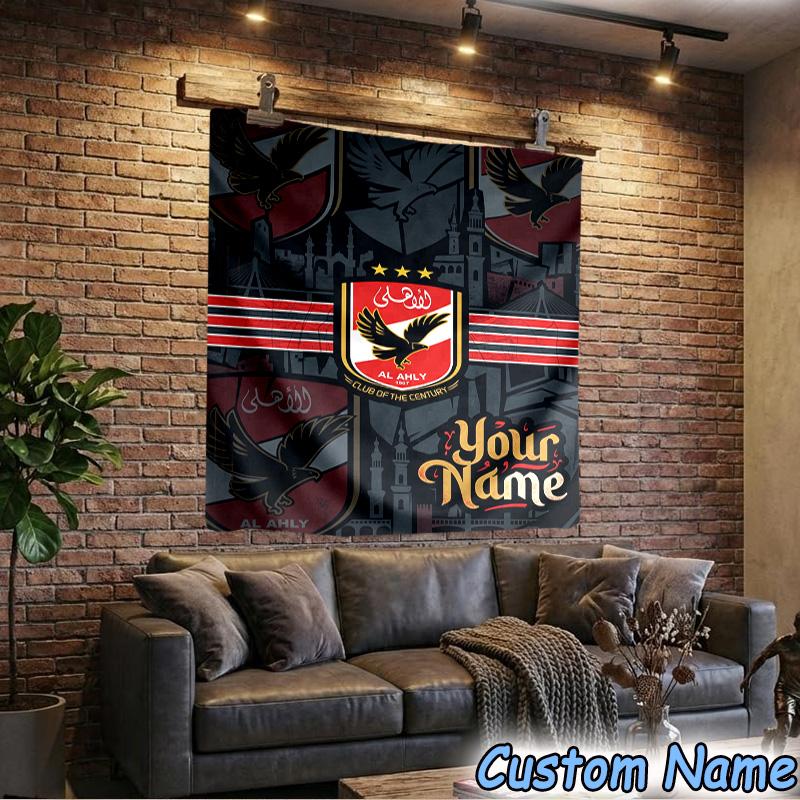 Custom Name Al-ahly football Design Tapestry Room Decoration Wall Hanging for Living Room Bedroom, dormitory, Birthday and Christmas gifts