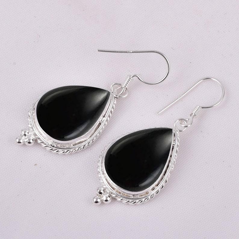 Серьги-подвески из стерлингового серебра 925 пробы с драгоценным камнем черный оникс, в стиле бохо, дизайнерские, подарок на день рождения, годовщину