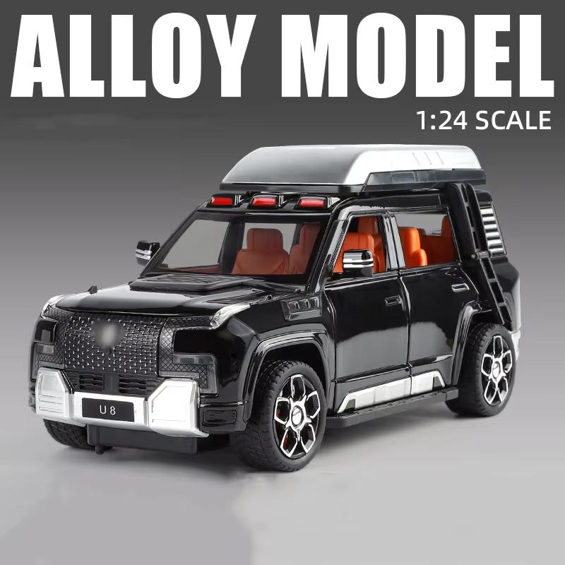 1:24 BYD U8 SUV Off-road Vehicle Alloy Micro Car Die-cast Metal Scale Car Model Sound and Light Children's Toy Boy Collection Ornaments