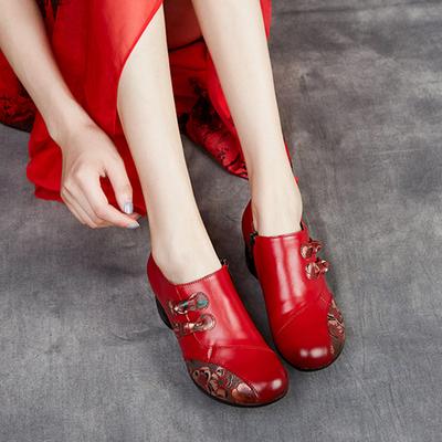 Этнический стиль, новые весенние и осенние женские туфли, толстые туфли из коровьей кожи с принтом, с мягкой подошвой, из натуральной кожи