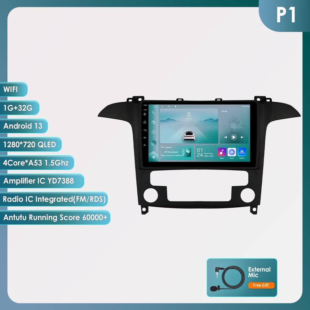 OSSURET Carplay 4G Android 13 Автомобильное радио для Ford S-Max 2007 - 2015 Auto AC Мультимедийный видеоплеер GPS 2din Авторадио Интеллектуальный экран Bluetooth RDS