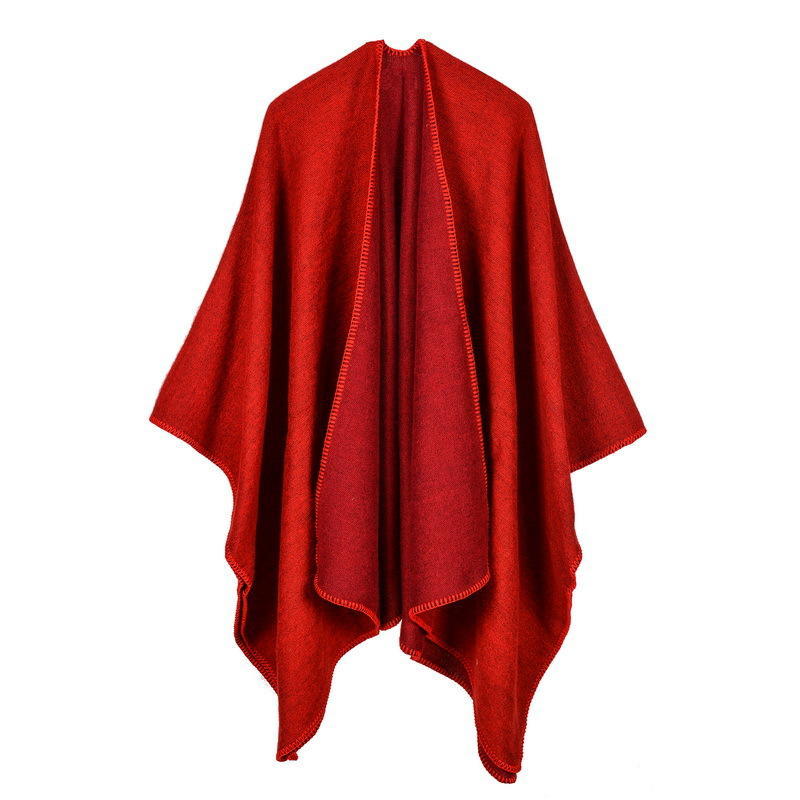 European and American Sytle Women's Solid Color Pashmina Shawl Autumn Winter Warm Cape Plain Cloak