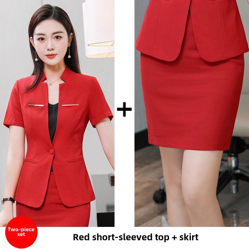 Women's Short-Sleeve Skirt Suit for Hospitality and Catering Work Uniform
