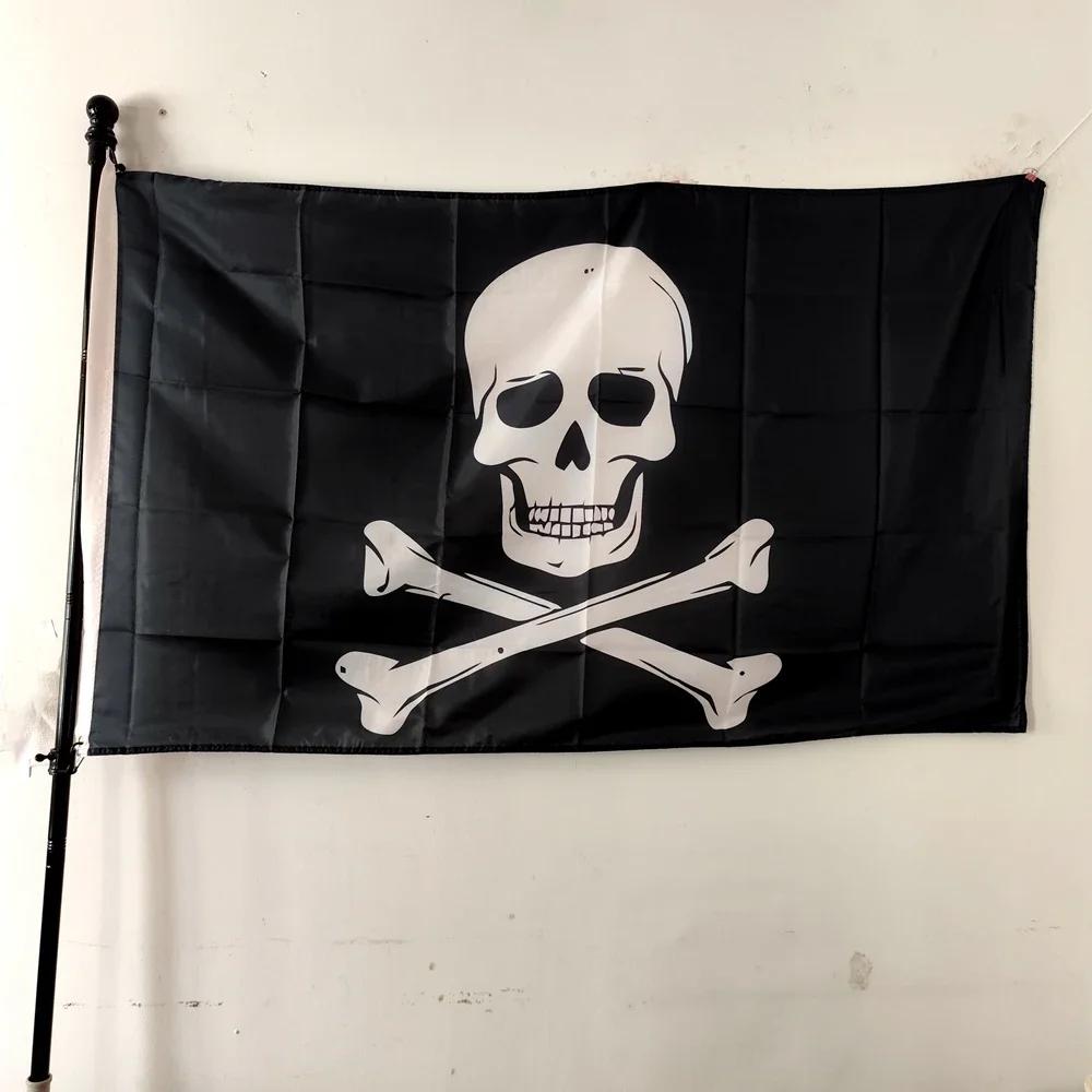 Пиратский флаг с черепом 90x150 см, Дизайн Jolly Roger Джека Рэкхема, Прочный полиэстер для наружного декора, Подвесной и погодоустойчивый