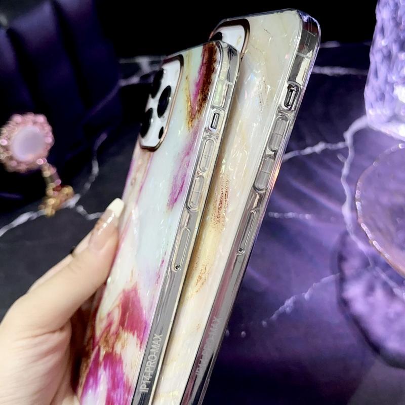 Модный жесткий чехол IMD с принтом мраморной ракушки для iPhone 16 Plus 15 Pro Max 14 Pro 13 12 11, блестящий ударопрочный тонкий чехол для телефона