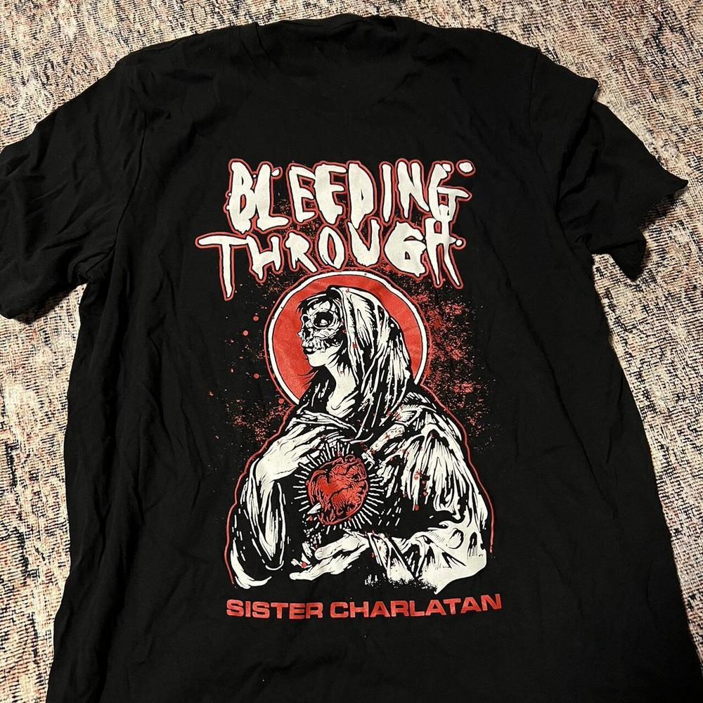 Bleeding Through Рок Металл Группа Черный Цвет Тяжелый Хлопок Полный Размер Футболка BL270 Унисекс Футболка