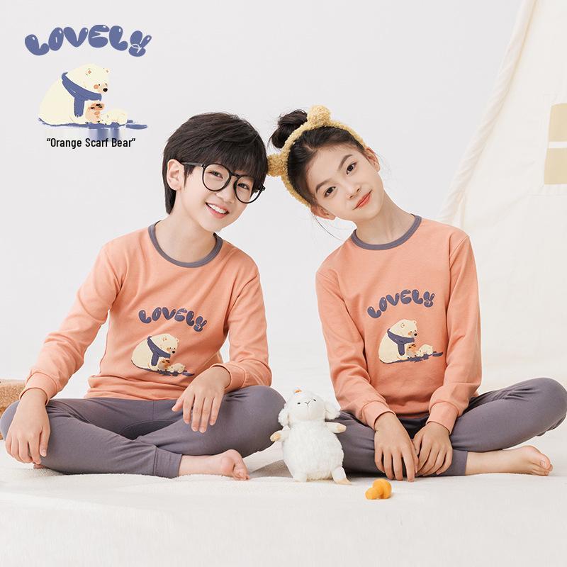 2025 Kids' Autumn Warm Cotton Pajama Set - Boys' & Girls' Long Johns & Raglan Homewear