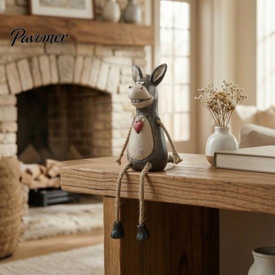Modern Interior Decoration Pieces Rustic Donkey Shelf Sitter Figurine, Hanging Leg Farm Animal Statue, Elegant Table Decorations for Office Whimsical