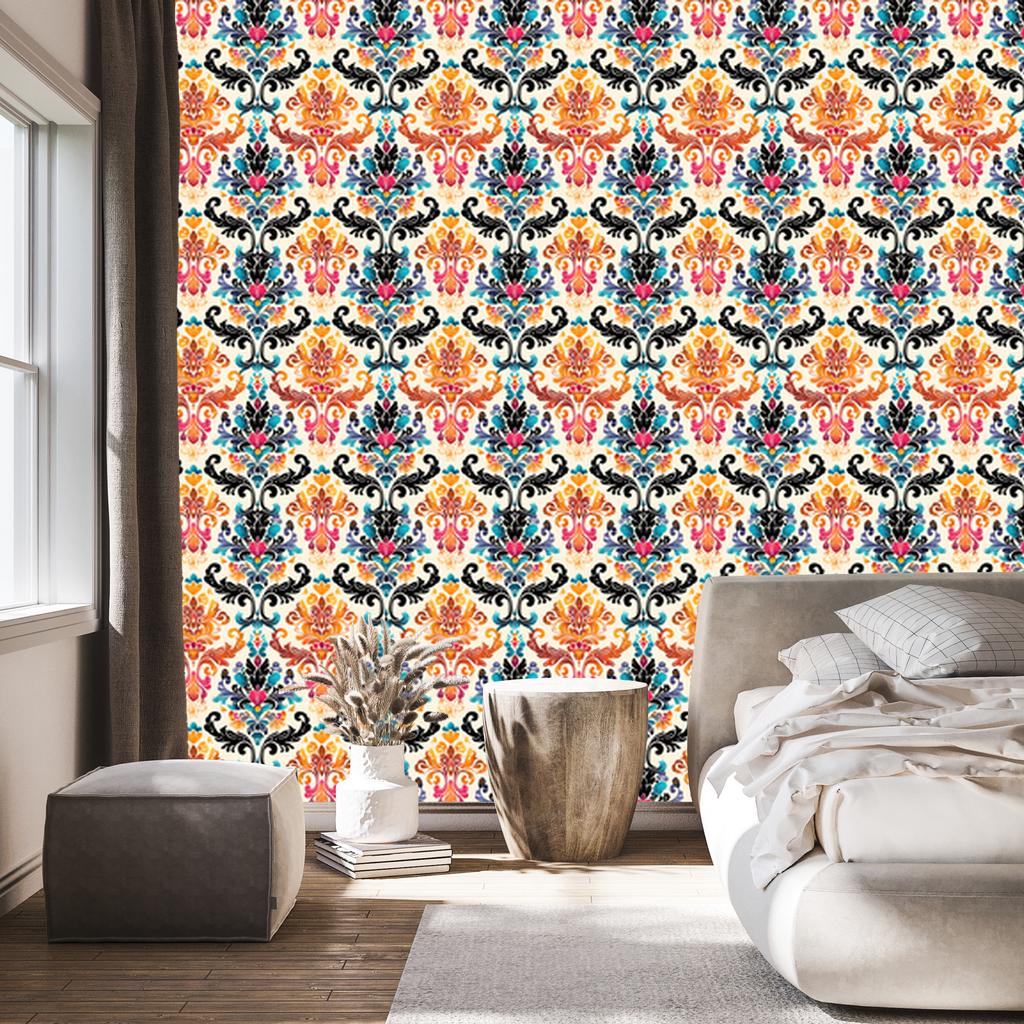Baroque Damask Wallpaper Cream and Peach 50x1000