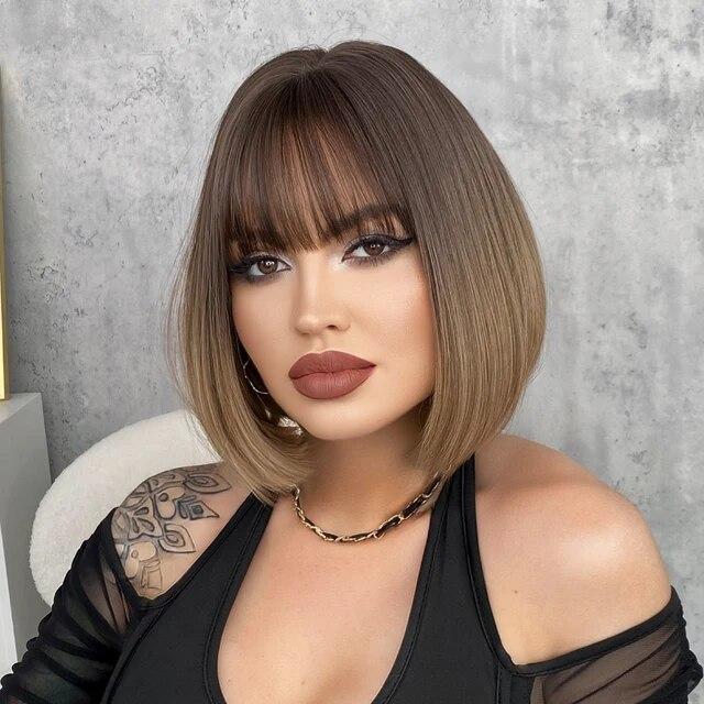 Черный с белым парики Боб с челкой Короткие прямые парики для женщин Основные моменты Парик Косплей Вечеринка Blackpink Корейский парик