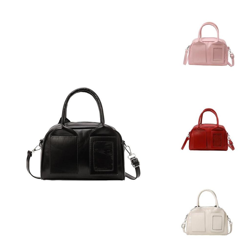 Pu Boston Bag For Women Small Crossbody Street Style With Zipper Closure