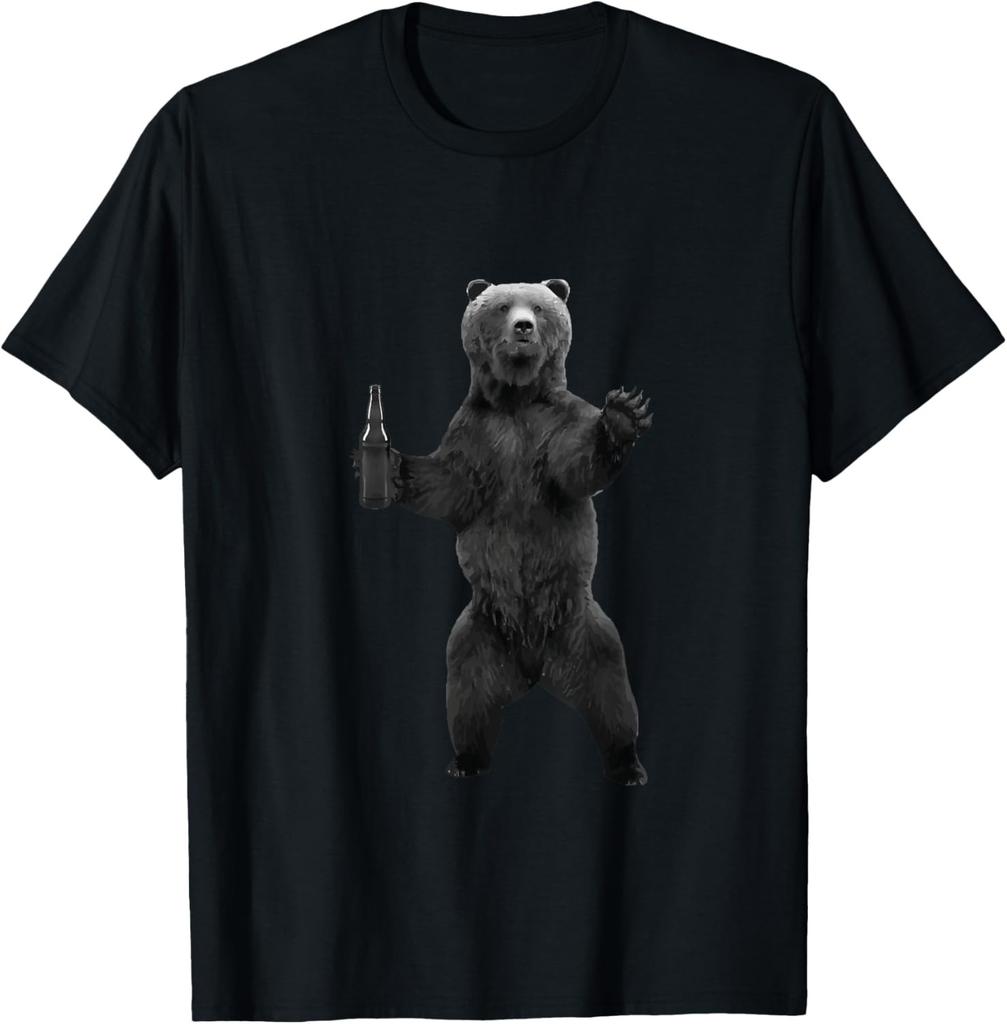 Novelty Drinking Traveling Bear Beer Animals Illustration T-Shirt