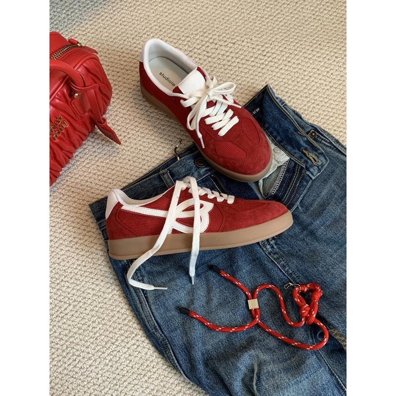 Women's Shoes Round Head Color Matching Inner Height Increase Women's Sports and Leisure Shoes Red Shoes Women