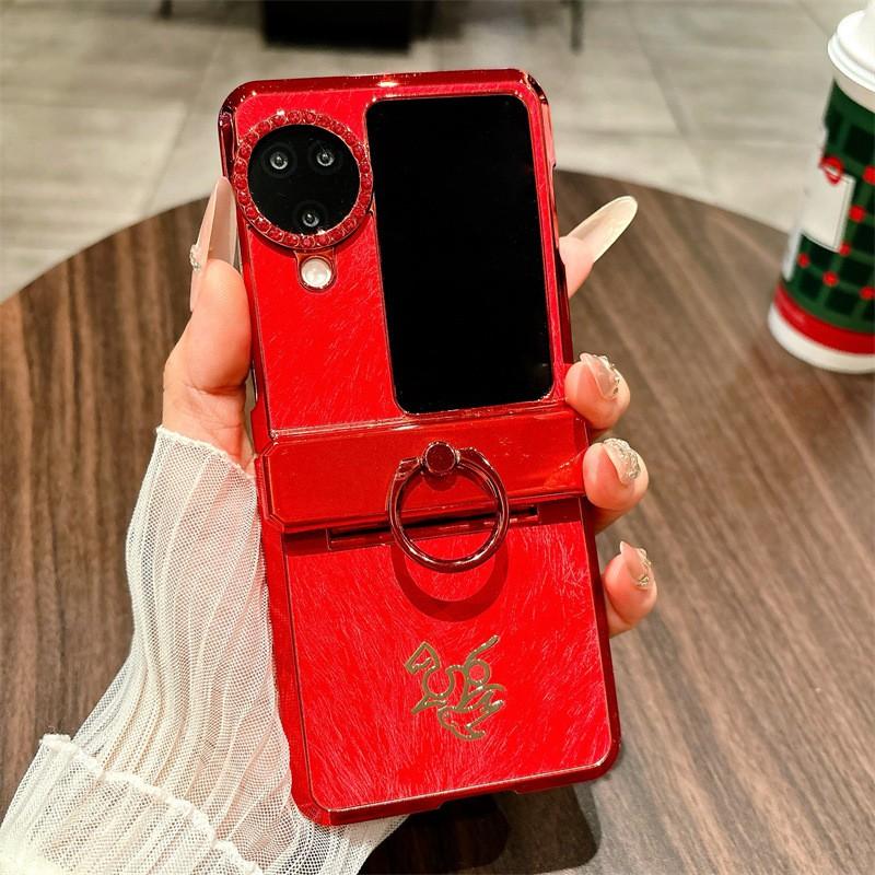 Full Coverage Flip Phone Case OPPO Find N3 Red Leather-Style Shockproof Hinge Protection With Magnetic