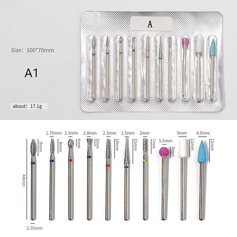 10pcs Nail Drill Bit Rotary Electric Milling Cutters for Pedicure and Manicure, Files Cuticle Burr Nail Tools Accessories