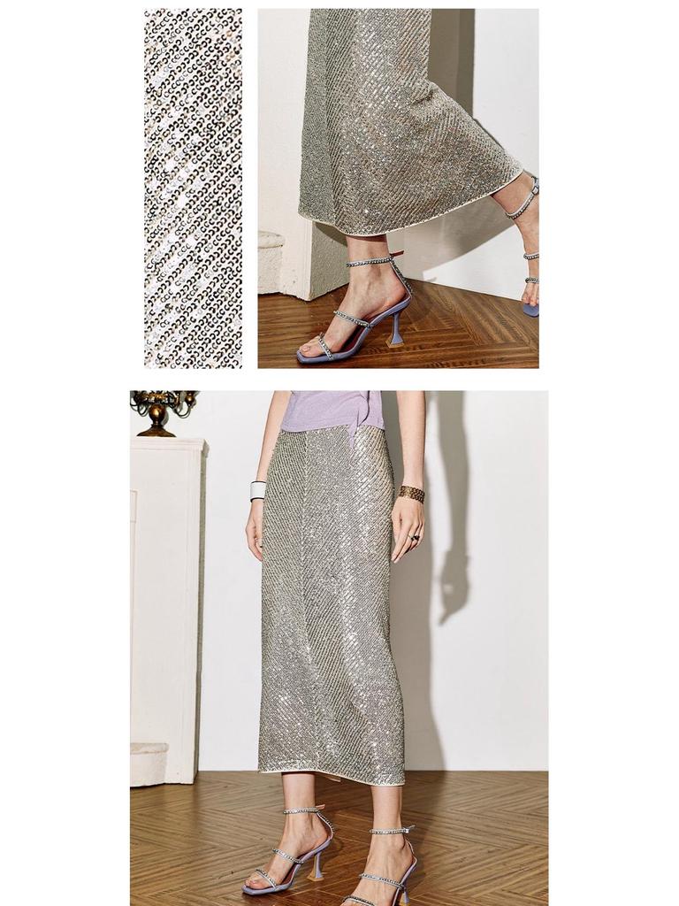 Черная юбка А-силуэта из бархата с пайетками - Женская коллекция Осень/Зима 2025