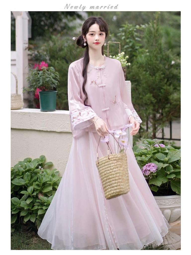 Новый китайский ретро вышитый костюм для чаепития ханьфу для женщин