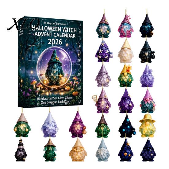 Seasonal Home Party Supplies Coastal Gnome Advent Calendar, 24Pcs Acrylic 2D Sea Glass Ornament Set Ocean Theme with Hanging String, Beach Themed