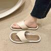 Летние новые стильные женские тапочки с круглым носком, удобные, повседневные, на плоской подошве, с открытым носком, элегантные, легкие, однотонные женские сандалии