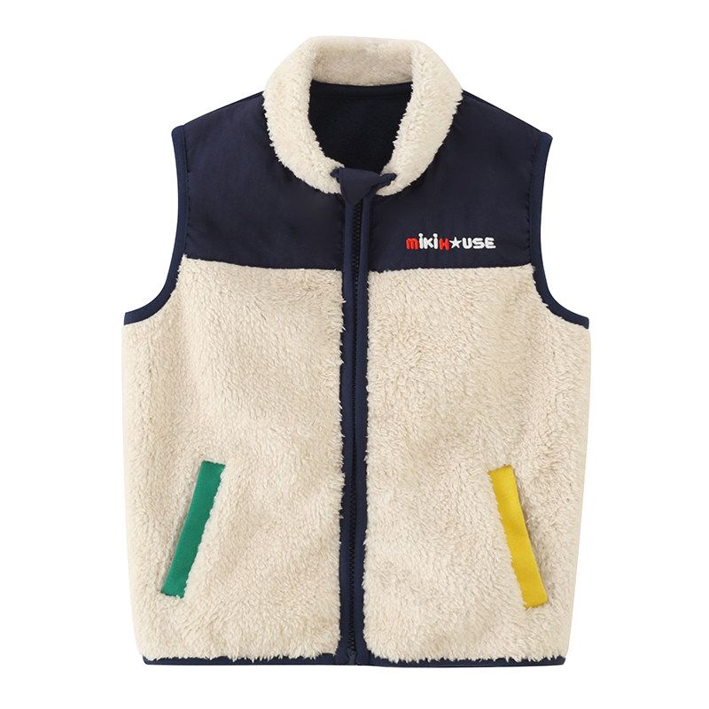 Miki Japanese-Style Children's Vest for Autumn and Winter, Double-Sided Fleece, Unisex Fleece Vest, Lamb Fleece Warm Vest