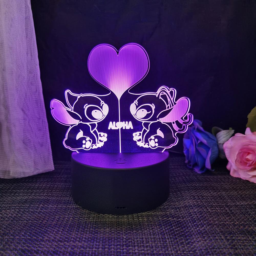 Stitch 3D Acrylic Illusion Night Light 16 Color Changing Decorative Lights With Remote Control Christmas Birthday Decoration Gif