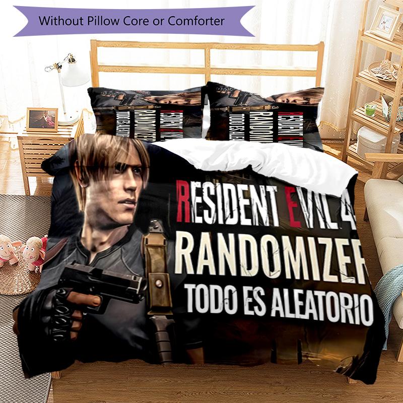 3pcs Resident Evil Leon S. Kennedy2 pattern bedding set duvet cover set includes duvet cover &pillowcases, perfect all season bedroom decoration & gif