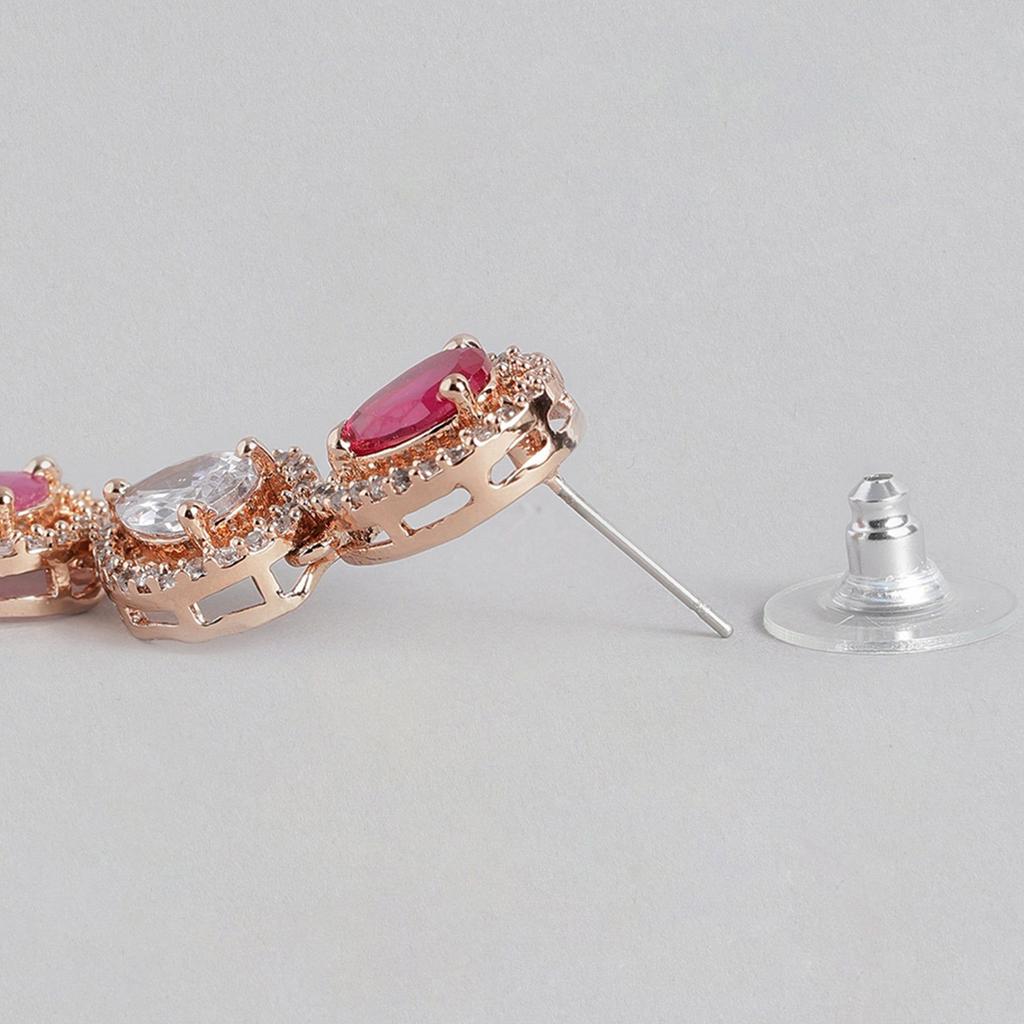 Дизайнерские серьги-капли Estele с покрытием из розового золота, CZ и рубиновыми камнями для женщин